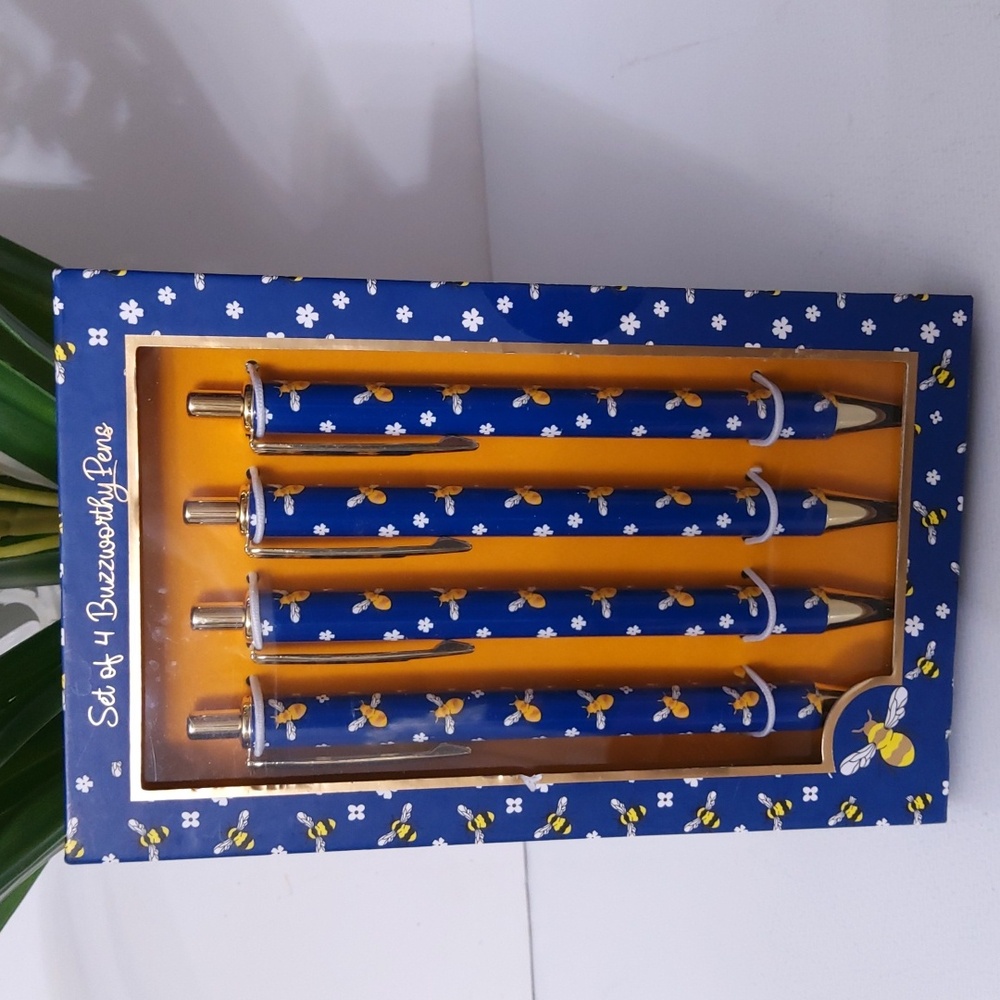 James Burke Buzzworthy Blue and Gold Pens, Set of 4, NIB